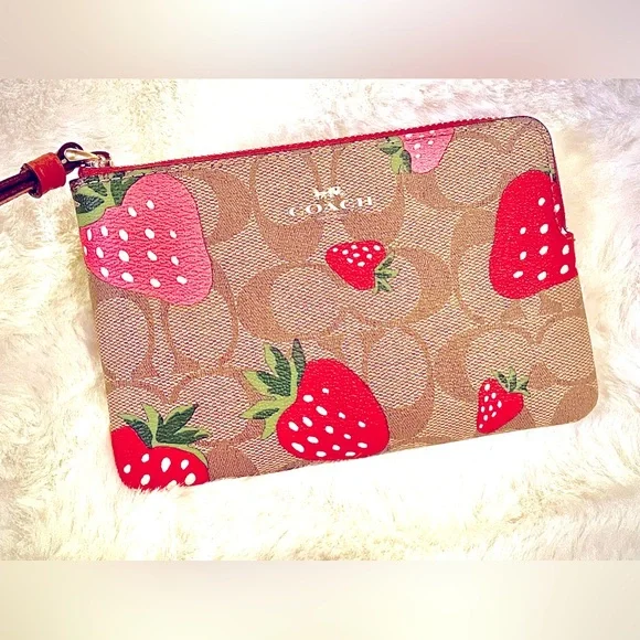 Coach Wild Strawberry Corner Zip Wristlet - Picture 2 of 3